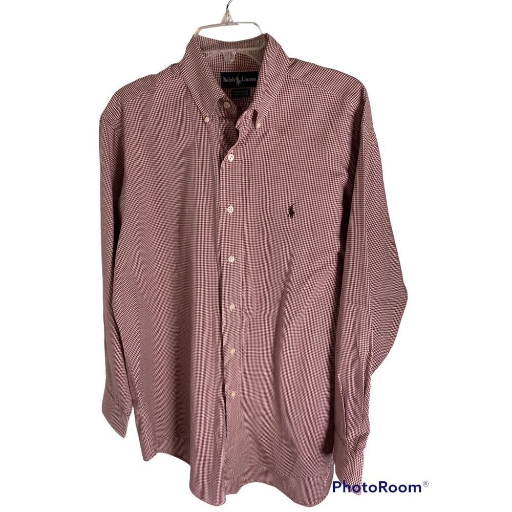 Ralph Lauren Yarmouth Mens long sleeve shirt size 15‎ 1/2 Chocolate and white